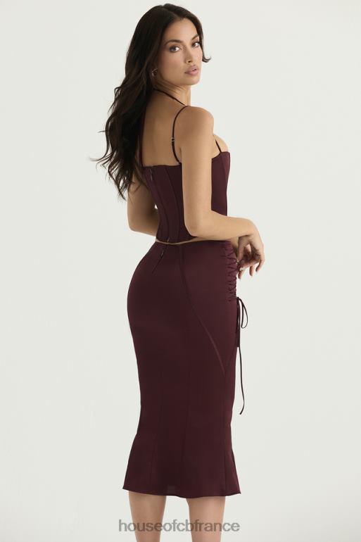 House of CB Sidonie - Jupe mi-longue à lacets en satin bordeaux N888H376 vêtements