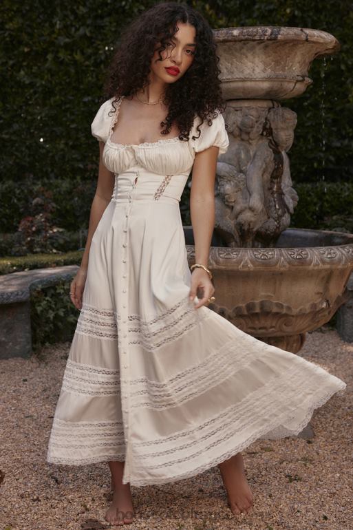 House of CB eviana robe à manches bouffantes en soie véritable ivoire N888H229 vêtements