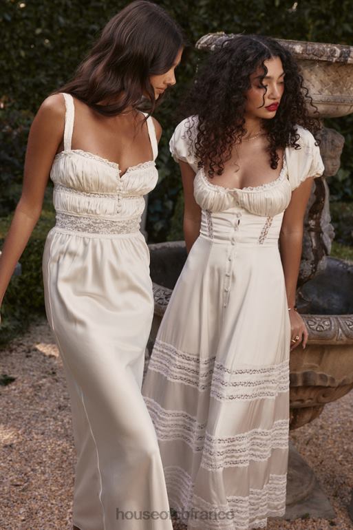 House of CB eviana robe à manches bouffantes en soie véritable ivoire N888H229 vêtements