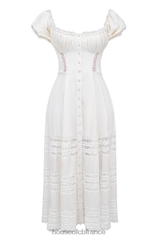 House of CB eviana robe à manches bouffantes en soie véritable ivoire N888H229 vêtements