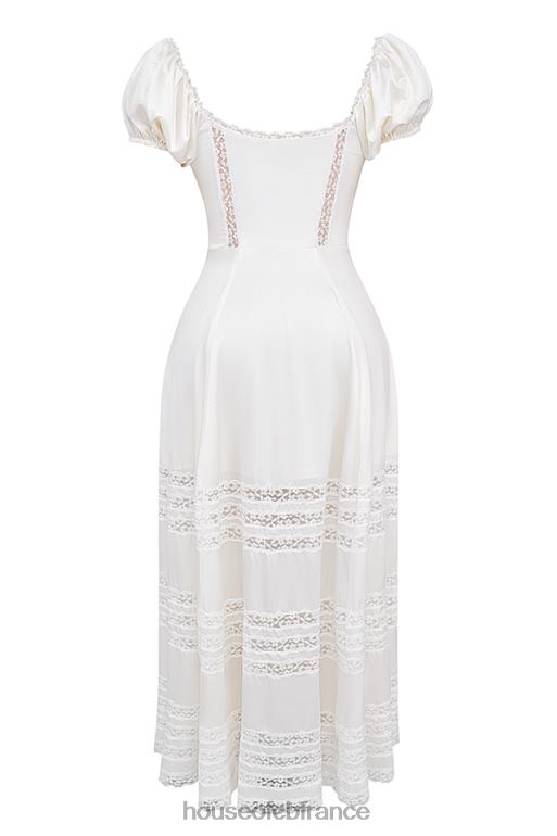 House of CB eviana robe à manches bouffantes en soie véritable ivoire N888H229 vêtements