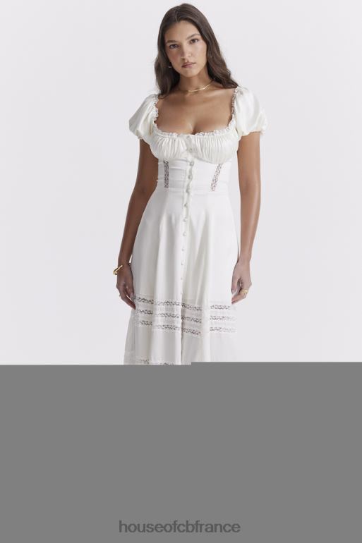 House of CB eviana robe à manches bouffantes en soie véritable ivoire N888H229 vêtements