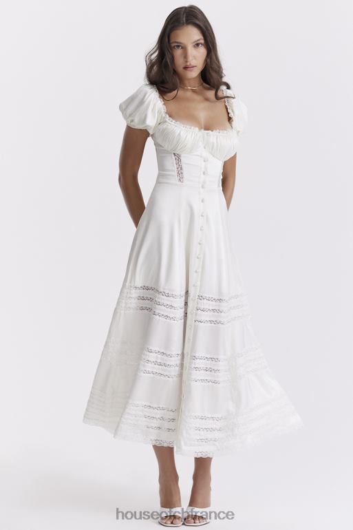 House of CB eviana robe à manches bouffantes en soie véritable ivoire N888H229 vêtements