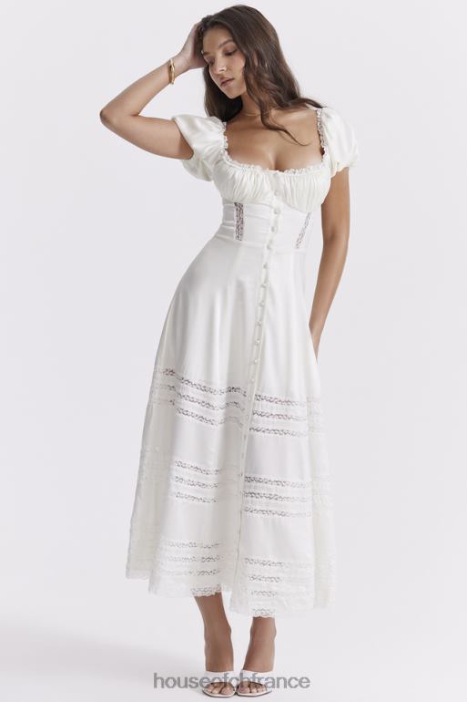 House of CB eviana robe à manches bouffantes en soie véritable ivoire N888H229 vêtements