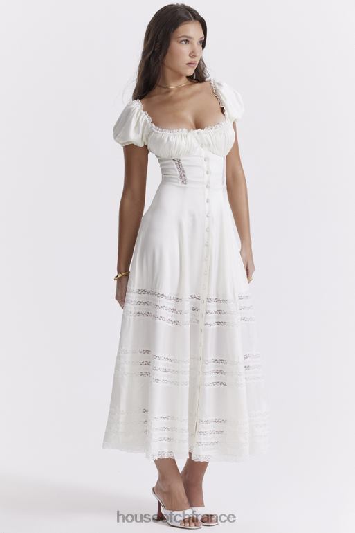 House of CB eviana robe à manches bouffantes en soie véritable ivoire N888H229 vêtements