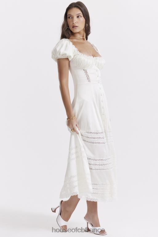 House of CB eviana robe à manches bouffantes en soie véritable ivoire N888H229 vêtements