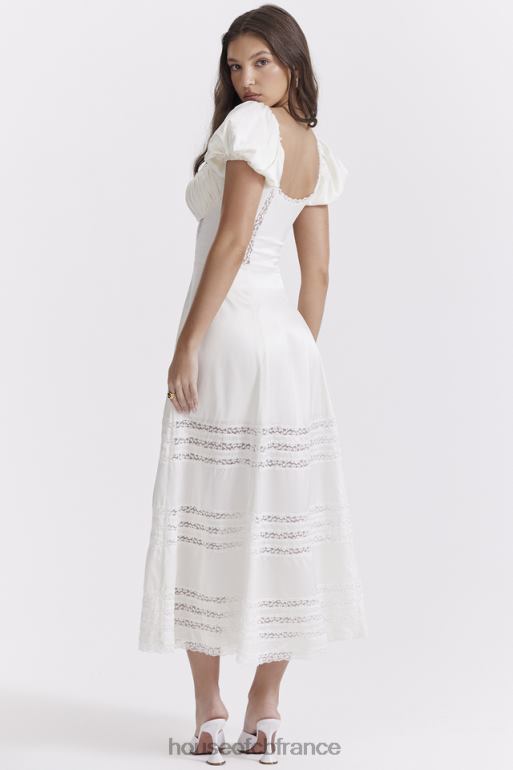 House of CB eviana robe à manches bouffantes en soie véritable ivoire N888H229 vêtements