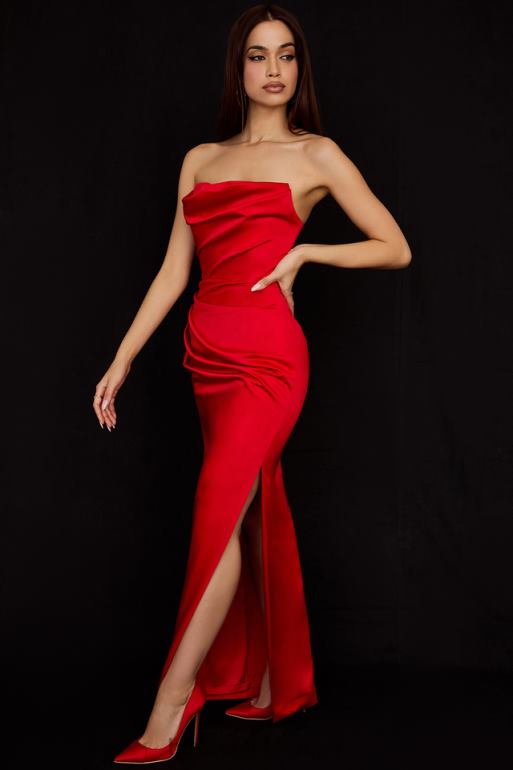 House of CB robe bustier en satin écarlate Adrienne N888H507 vêtements