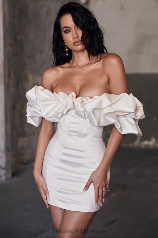 House of CB robe bustier à volants en satin ivoire selena N888H631 vêtements