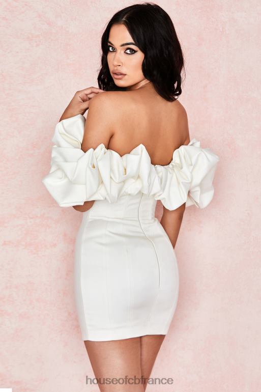 House of CB robe bustier à volants en satin ivoire selena N888H631 vêtements