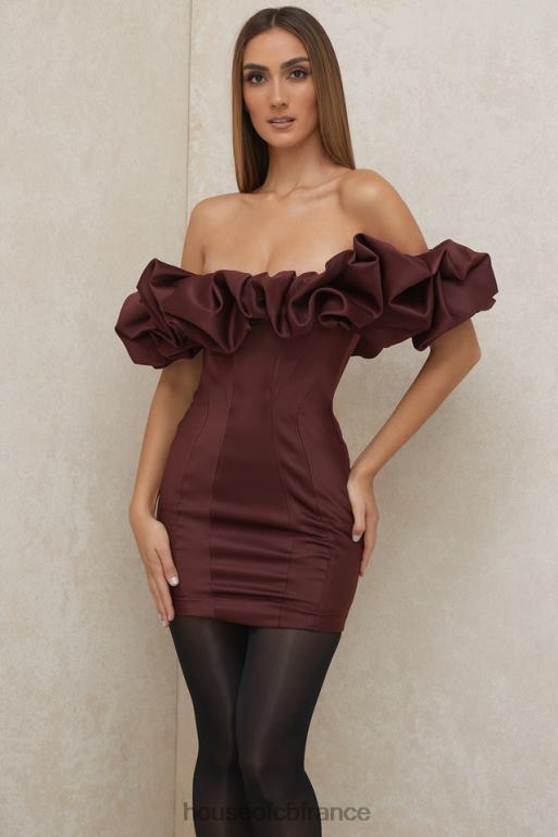 House of CB robe bustier à volants en satin raisin Selena N888H590 vêtements