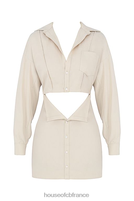 House of CB robe chemise à découpes en lin beige julietta N888H548 vêtements