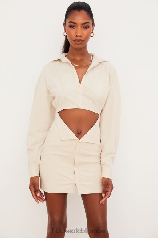 House of CB robe chemise à découpes en lin beige julietta N888H548 vêtements