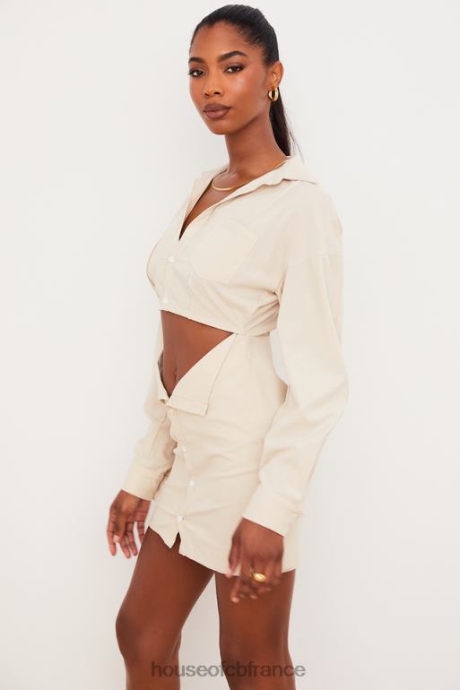 House of CB robe chemise à découpes en lin beige julietta N888H548 vêtements