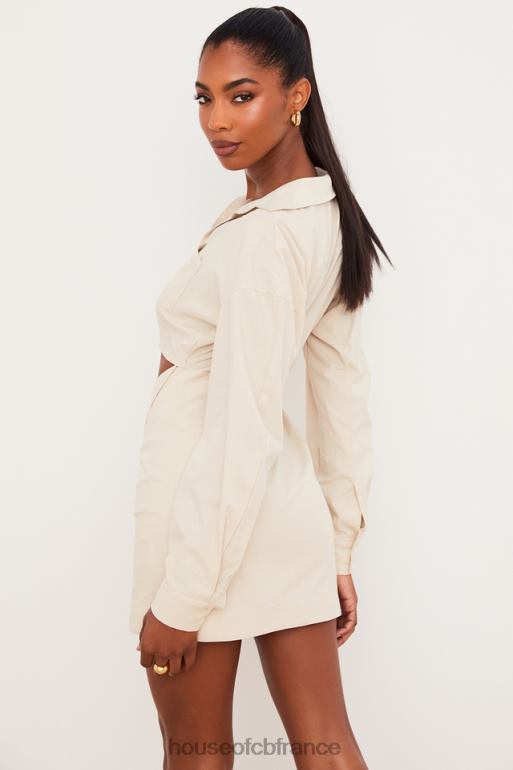 House of CB robe chemise à découpes en lin beige julietta N888H548 vêtements