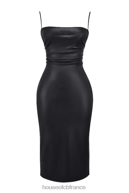 House of CB robe dos en dentelle en cuir vegan noir jalena N888H127 vêtements