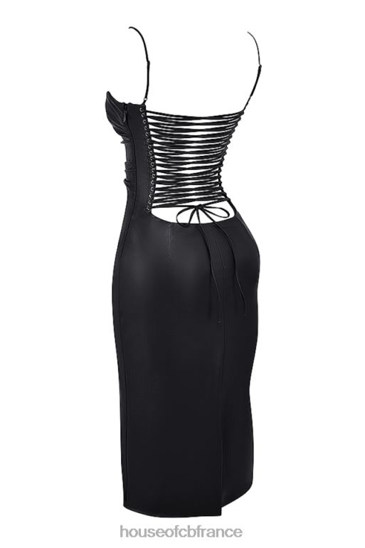 House of CB robe dos en dentelle en cuir vegan noir jalena N888H127 vêtements