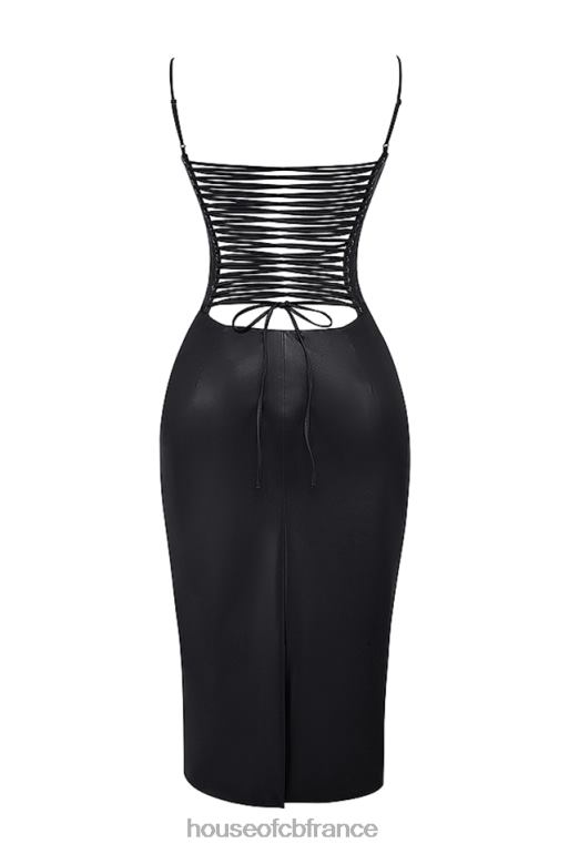 House of CB robe dos en dentelle en cuir vegan noir jalena N888H127 vêtements