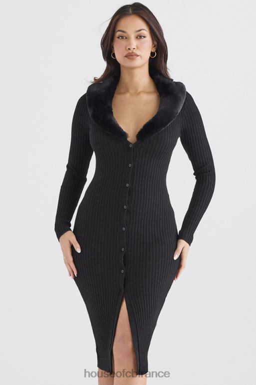 House of CB robe noire à bordure en fausse fourrure Raine N888H317 vêtements