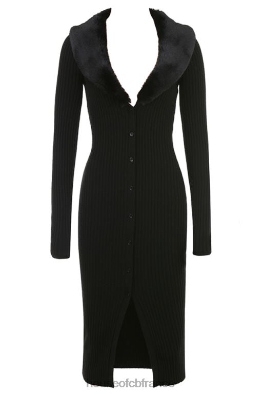 House of CB robe noire à bordure en fausse fourrure Raine N888H317 vêtements