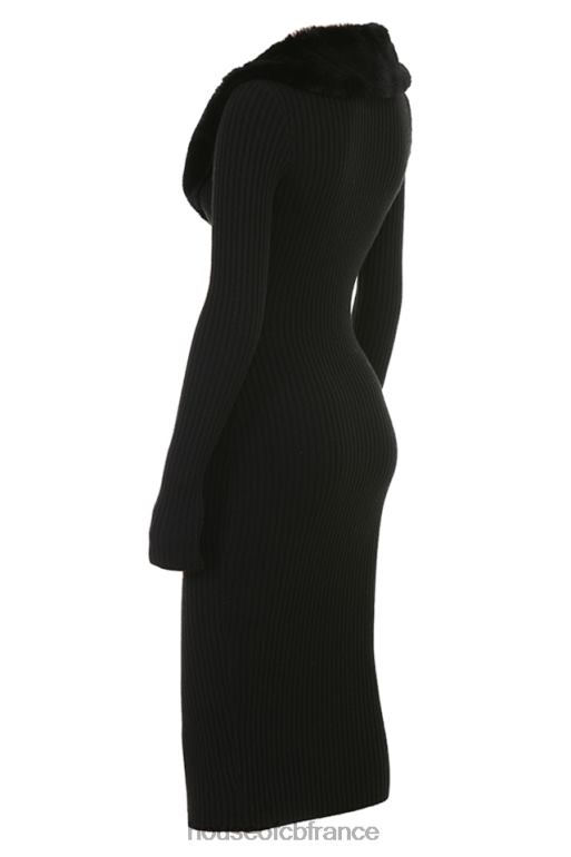 House of CB robe noire à bordure en fausse fourrure Raine N888H317 vêtements