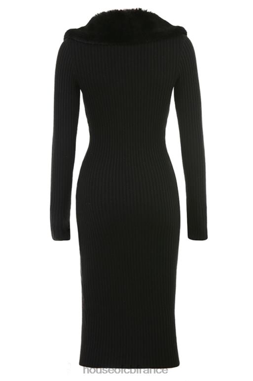 House of CB robe noire à bordure en fausse fourrure Raine N888H317 vêtements