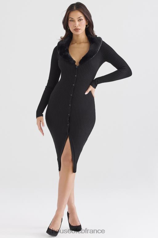 House of CB robe noire à bordure en fausse fourrure Raine N888H317 vêtements