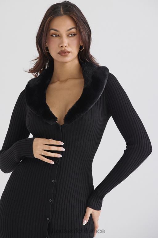 House of CB robe noire à bordure en fausse fourrure Raine N888H317 vêtements