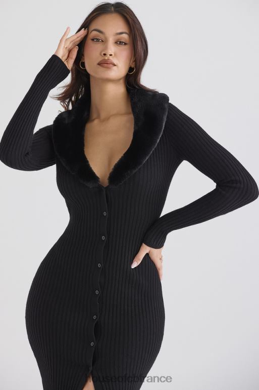 House of CB robe noire à bordure en fausse fourrure Raine N888H317 vêtements