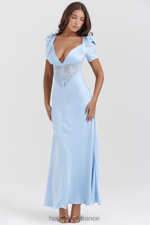 House of CB robe rafaela en pure soie et dentelle bleu doux N888H146 vêtements