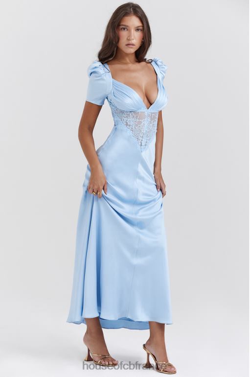 House of CB robe rafaela en pure soie et dentelle bleu doux N888H146 vêtements