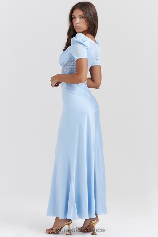 House of CB robe rafaela en pure soie et dentelle bleu doux N888H146 vêtements