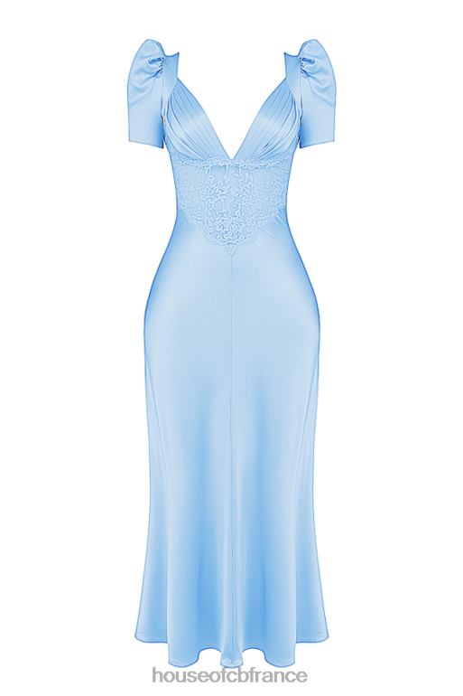 House of CB robe rafaela en pure soie et dentelle bleu doux N888H146 vêtements