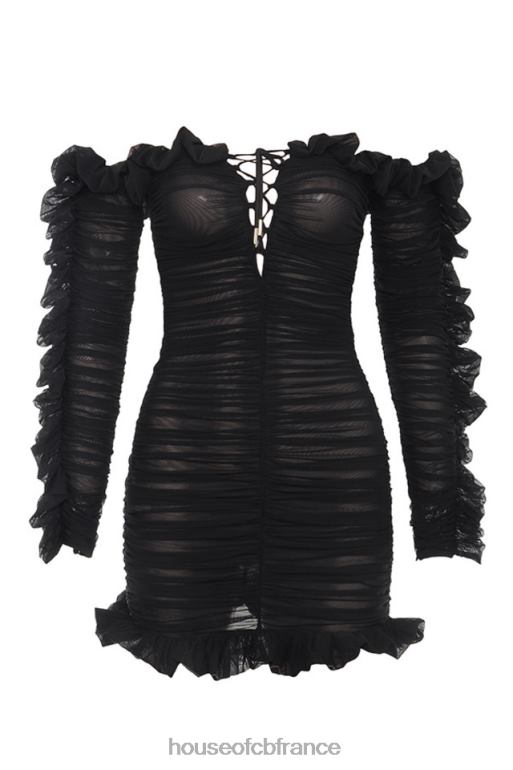 House of CB tatyana robe noire à volants et à lacets N888H633 vêtements