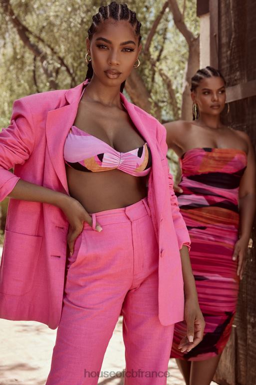 House of CB blazer oversize en lin mélangé rose domina N888H1051 vêtements