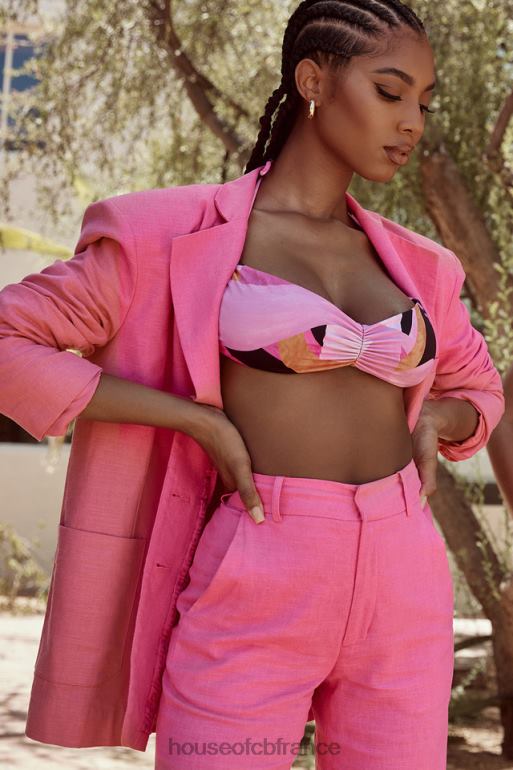 House of CB blazer oversize en lin mélangé rose domina N888H1051 vêtements