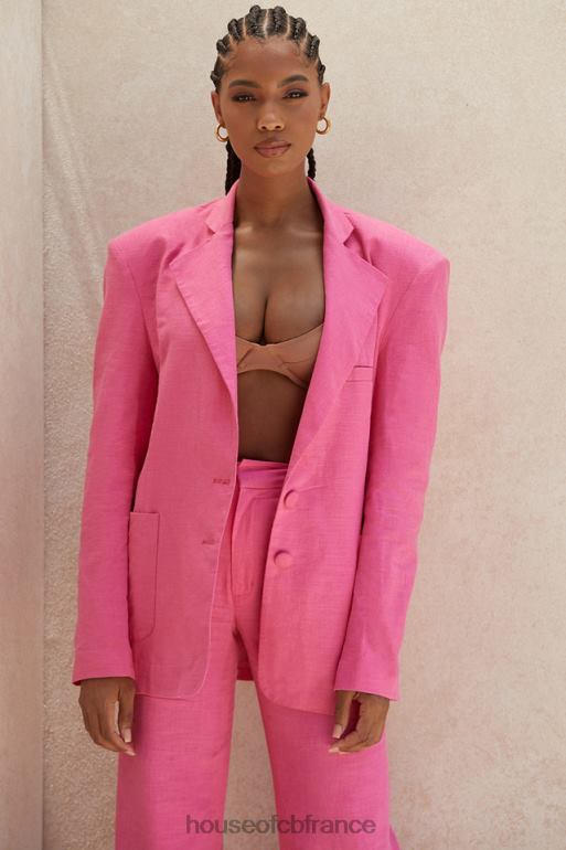 House of CB blazer oversize en lin mélangé rose domina N888H1051 vêtements