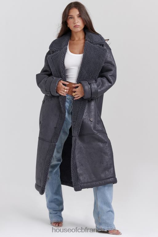 House of CB manteau en peau de mouton végétalien gris deiji N888H1024 vêtements