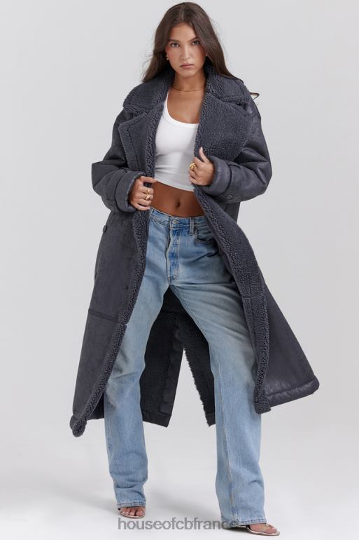 House of CB manteau en peau de mouton végétalien gris deiji N888H1024 vêtements
