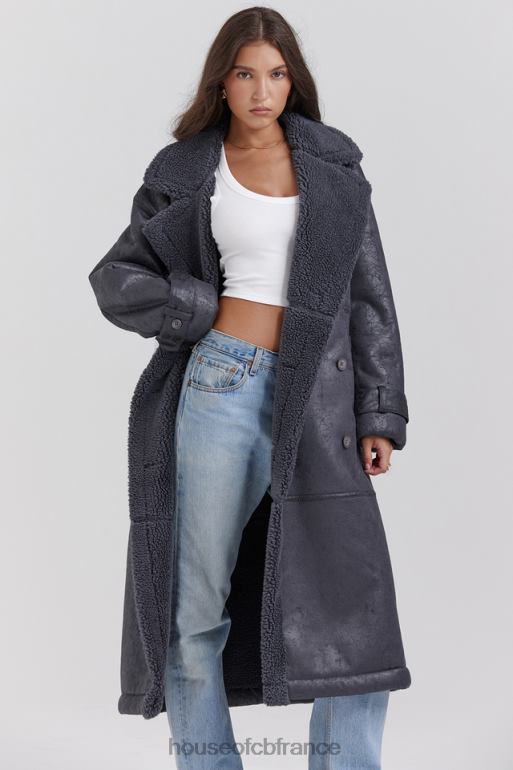 House of CB manteau en peau de mouton végétalien gris deiji N888H1024 vêtements