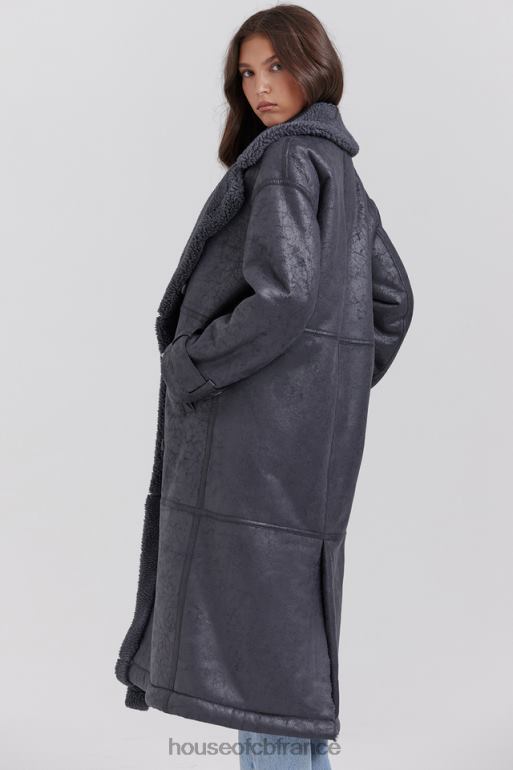 House of CB manteau en peau de mouton végétalien gris deiji N888H1024 vêtements