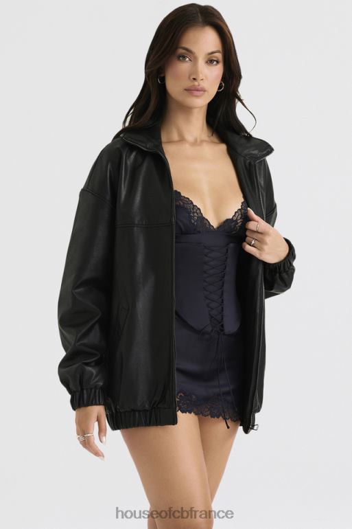 House of CB blouson aviateur oversize en cuir vegan noir larissa N888H1039 vêtements