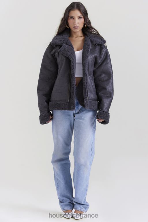 House of CB veste aviateur en peau de mouton végétalienne gris Madden N888H1026 vêtements