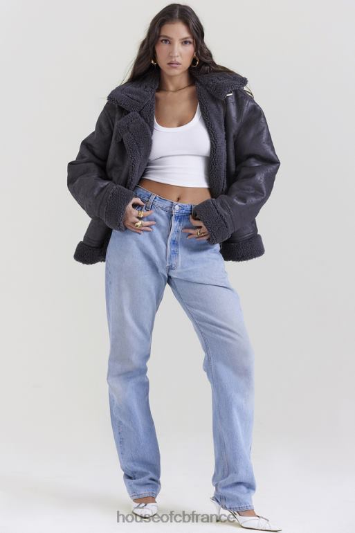 House of CB veste aviateur en peau de mouton végétalienne gris Madden N888H1026 vêtements