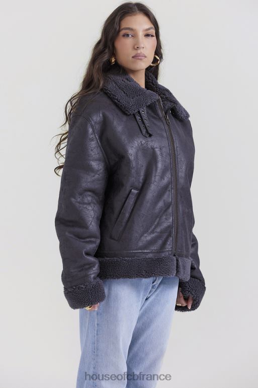 House of CB veste aviateur en peau de mouton végétalienne gris Madden N888H1026 vêtements