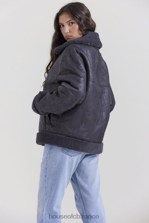 House of CB veste aviateur en peau de mouton végétalienne gris Madden N888H1026 vêtements