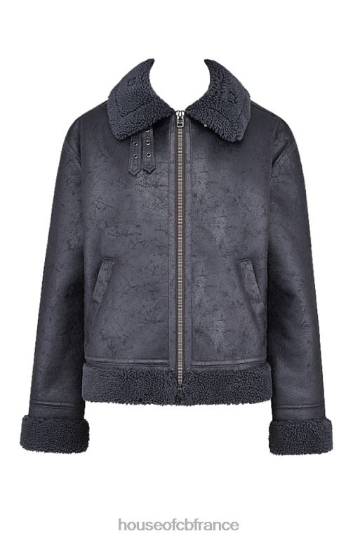 House of CB veste aviateur en peau de mouton végétalienne gris Madden N888H1026 vêtements