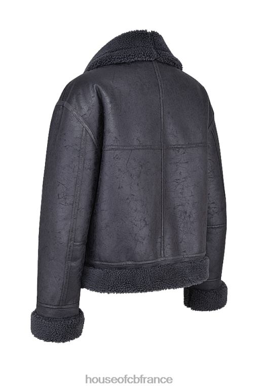 House of CB veste aviateur en peau de mouton végétalienne gris Madden N888H1026 vêtements