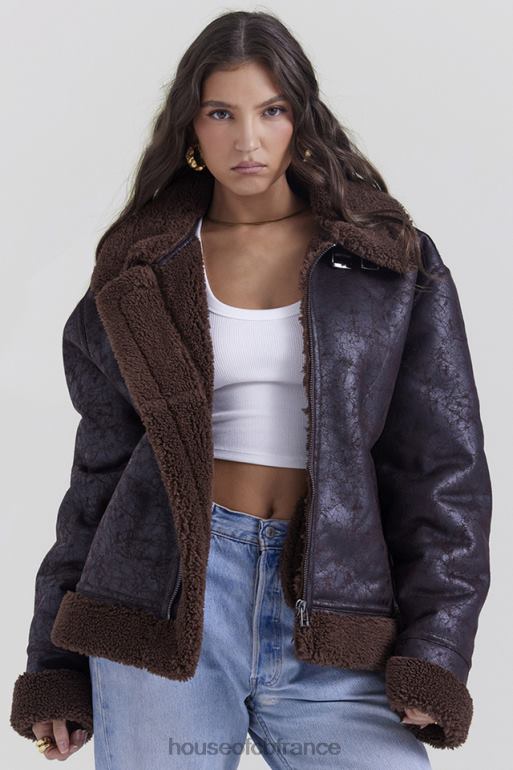 House of CB veste aviateur en peau de mouton végétalienne marron Madden N888H1025 vêtements