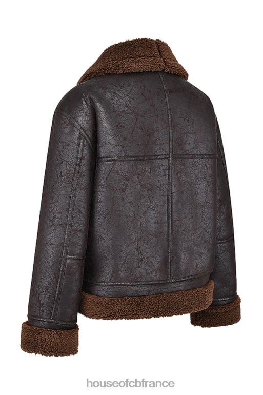 House of CB veste aviateur en peau de mouton végétalienne marron Madden N888H1025 vêtements